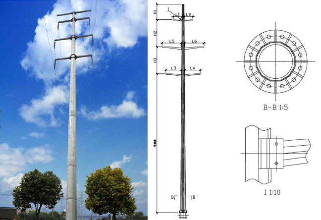 башня поляка антенны радиосвязи башни передачи 110кв стальная Моно для сигнала сотового телефона 2