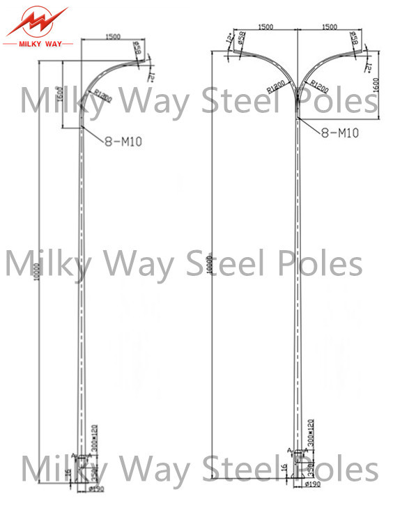 Фонарные столбы улицы руки 12 м 3.5мм двойные, стальной трубчатый поляк 15 лет гарантии 4